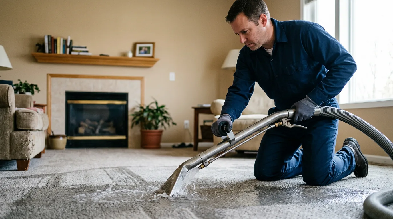Water damage restoration technician working near Stratton, ME